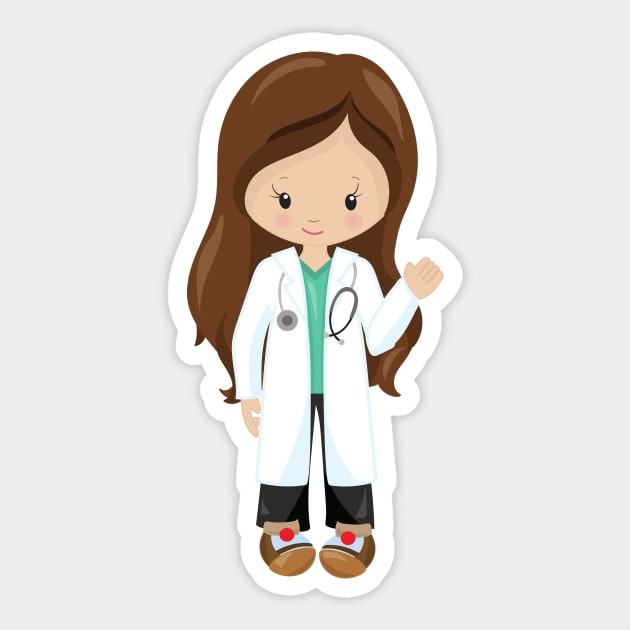 Doctor, Nurse, Stethoscope, Lab Coat, Brown Hair Sticker by Jelena Dunčević